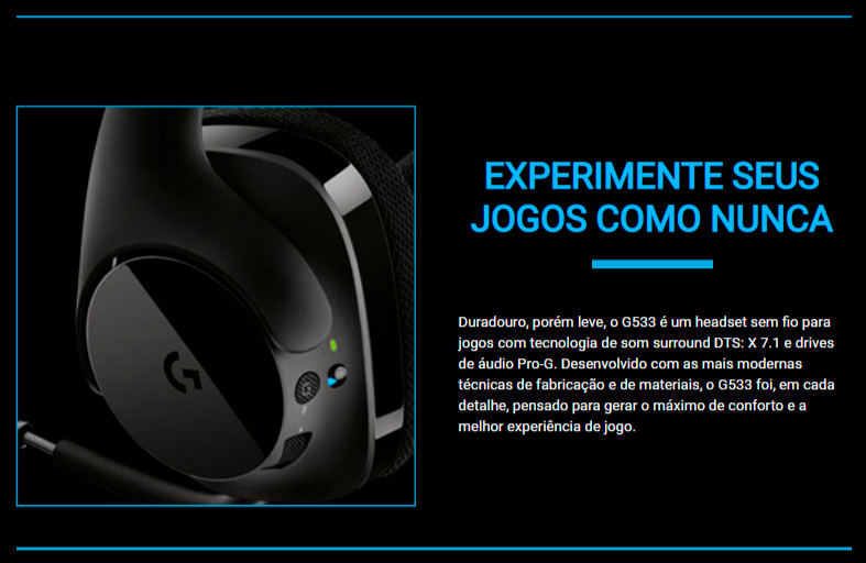 Headset Gamer Logitech G533 Sem Fio 7.1 Surround Drivers Pro-G - 981-000633